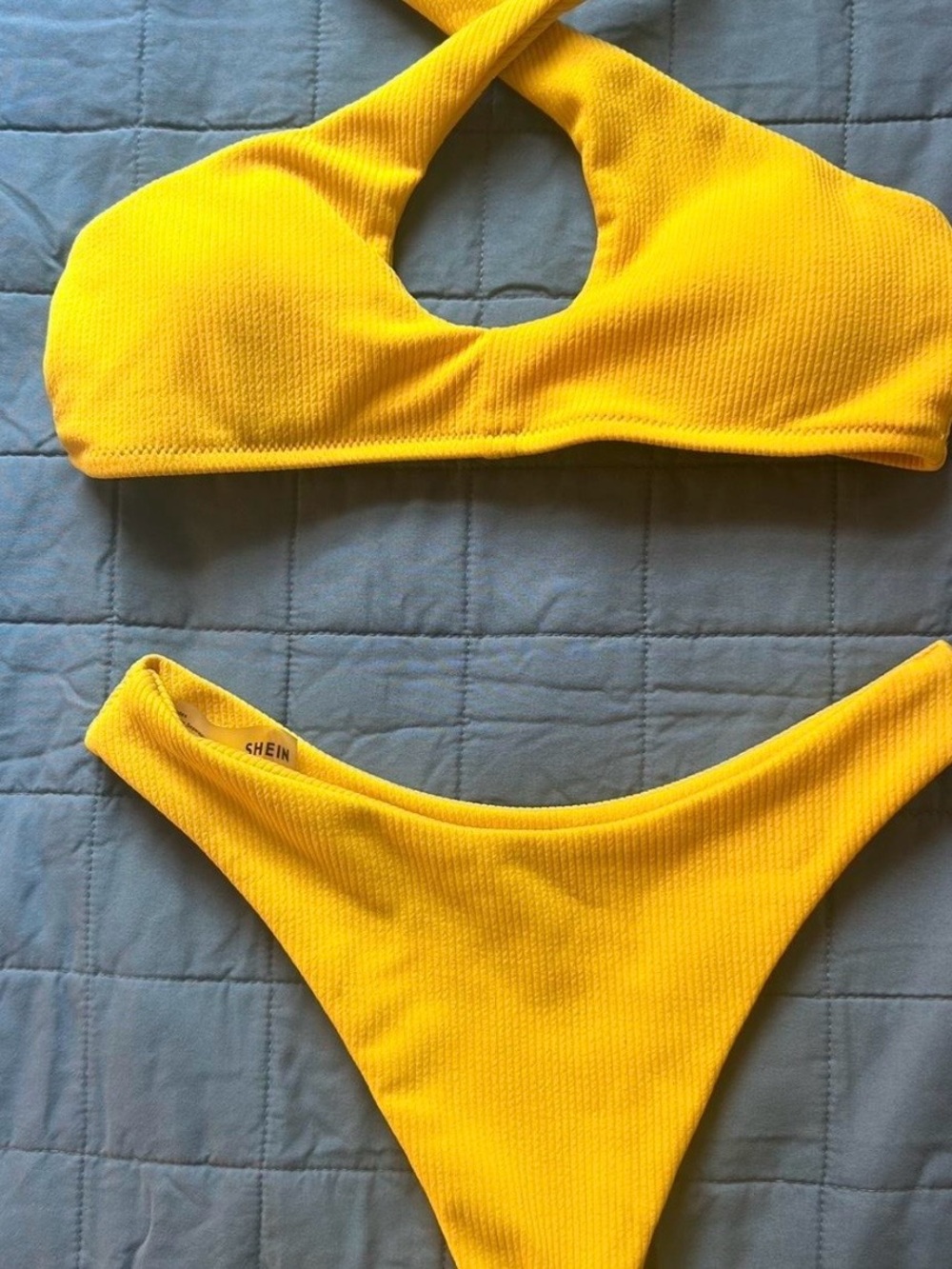 SHEIN Bright Yellow Ribbed Bikini Top